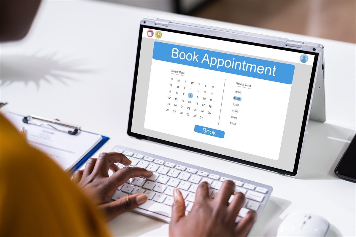 Online booking system showing appointment calendar